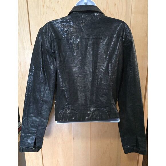 Hamnett Black Faux Leather Cropped Jacket W Zipper Details Textured Pattern VTG - Picture 9 of 15